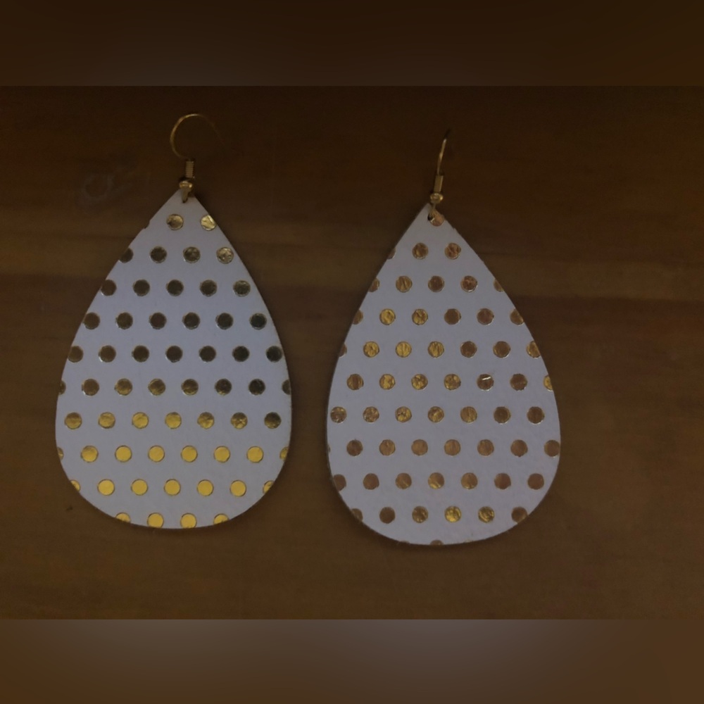 Gold and white, leather earrings